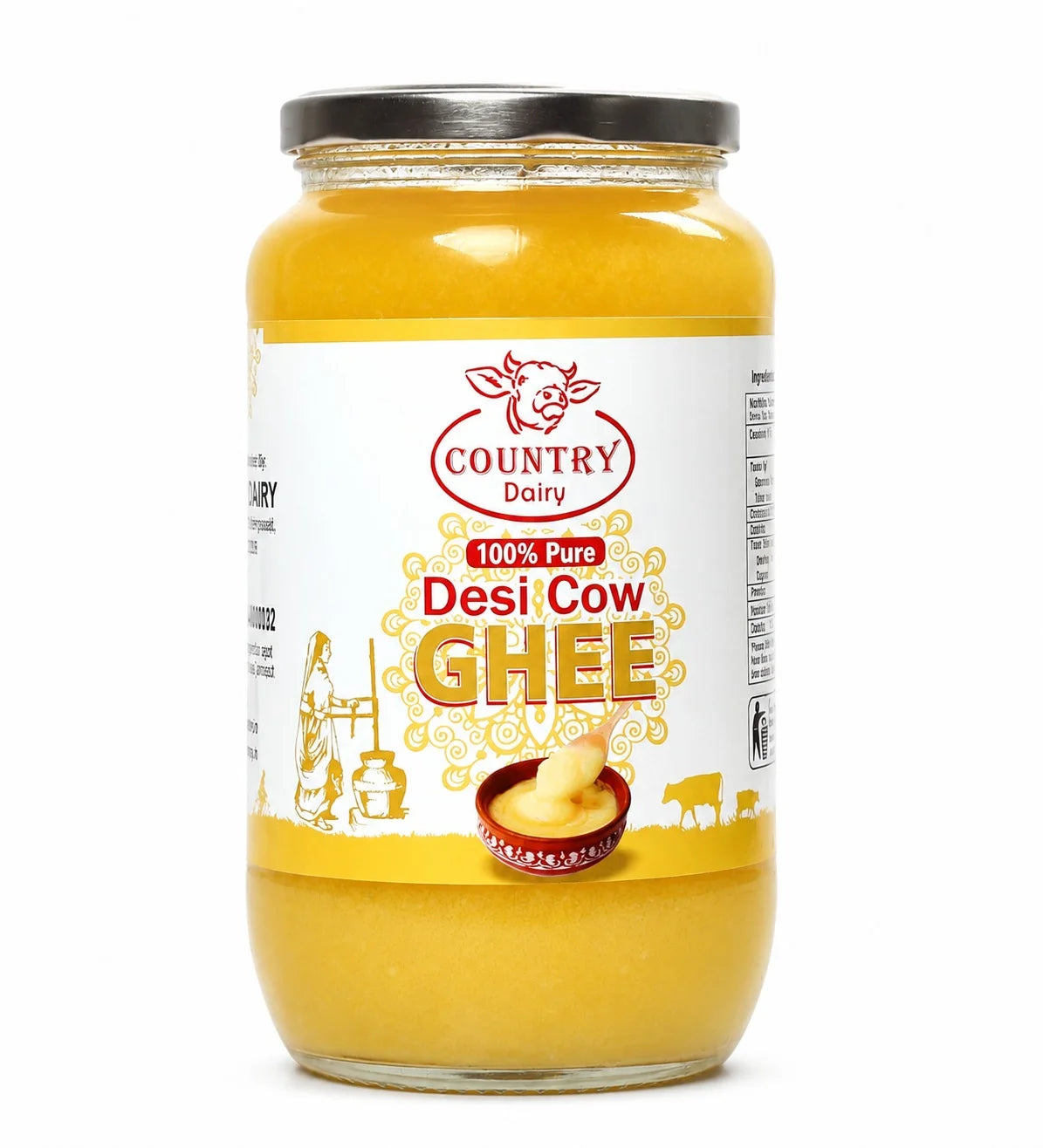 Country Dairy A2 desi cow ghee, 1 Litre Glass Jar