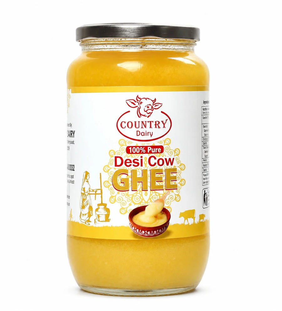 Country Dairy A2 desi cow ghee, 1 Litre Glass Jar
